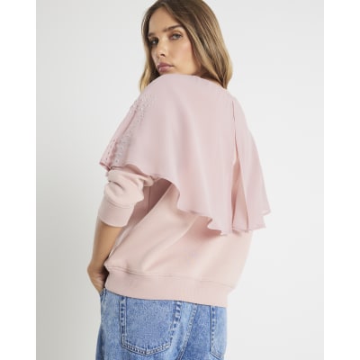 Pink Long Sleeve Studded Cape Sweatshirt