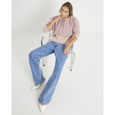 Pink Long Sleeve Studded Cape Sweatshirt