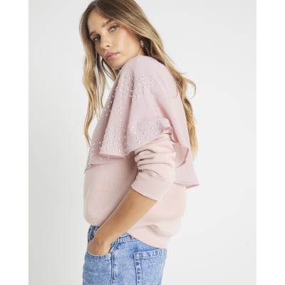 Pink Long Sleeve Studded Cape Sweatshirt