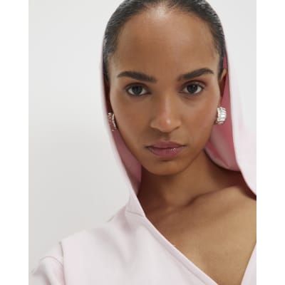 Pink Long Sleeve Wrap Front Hoodie