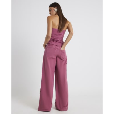 Pink Low Rise Baggy Wide Leg Jeans