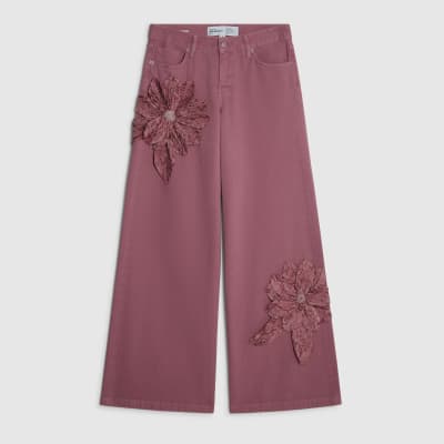 Pink Low Rise Baggy Wide Leg Jeans
