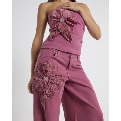 Pink Low Rise Baggy Wide Leg Jeans