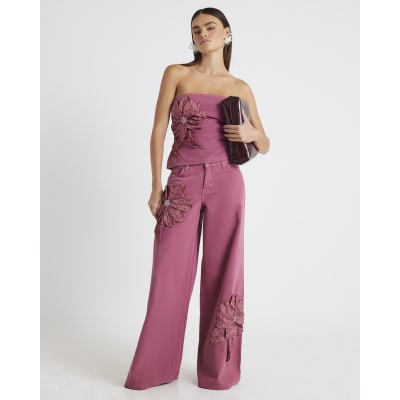 Pink Low Rise Baggy Wide Leg Jeans