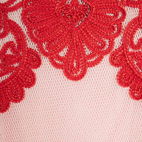 Pink Mesh Short Sleeve Embroidered Top