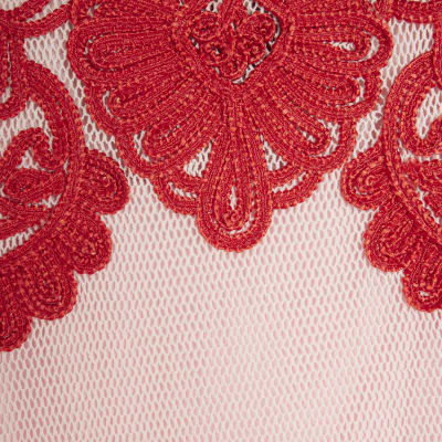 Pink Mesh Short Sleeve Embroidered Top