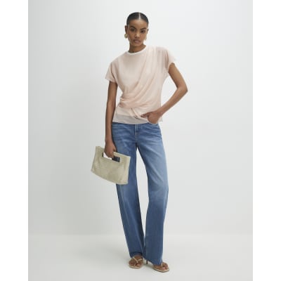 Pink Mesh Twisted Drape Top