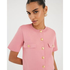 Pink Military Button Knit T-Shirt