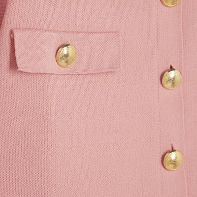Pink Military Button Knit T-Shirt