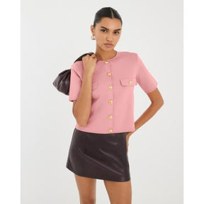 Pink Military Button Knit T-Shirt