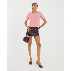 Pink Military Button Knit T-Shirt