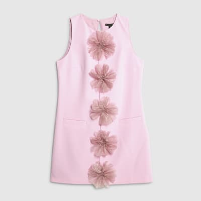 Pink Mini 3D flower shift dress