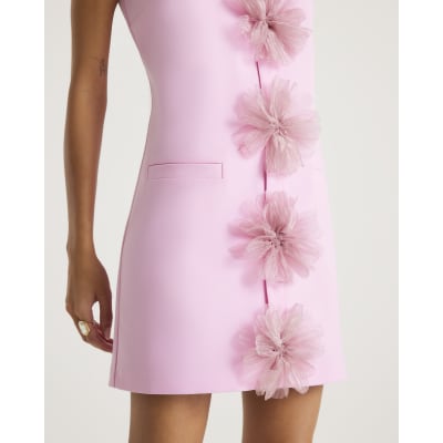 Pink Mini 3D flower shift dress