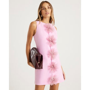 Pink Mini 3D flower shift dress