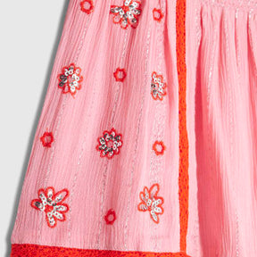 Pink Mixed Embroidered Floral Shorts