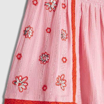 Pink Mixed Embroidered Floral Shorts