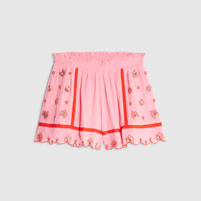 Pink Mixed Embroidered Floral Shorts
