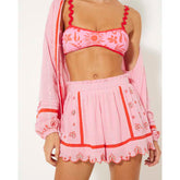 Pink Mixed Embroidered Floral Shorts