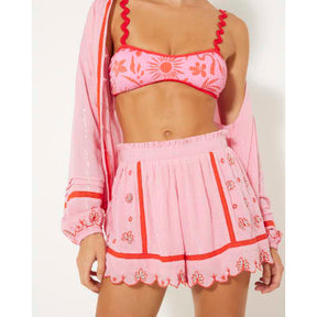 Pink Mixed Embroidered Floral Shorts