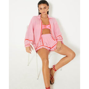 Pink Mixed Embroidered Floral Shorts