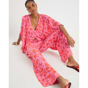 Pink Palm Printed Beach Trousers
