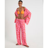 Pink Palm Printed Beach Trousers