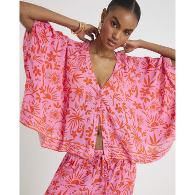 Pink Palm Tree Printed Blouse