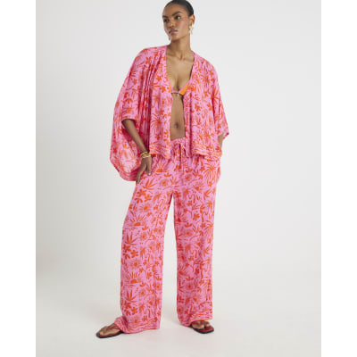 Pink Palm Tree Printed Blouse