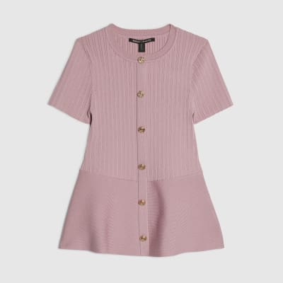 Pink Peplum Ribbed Knitted Top