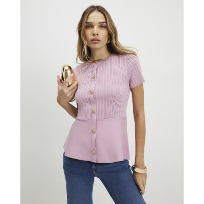 Pink Peplum Ribbed Knitted Top