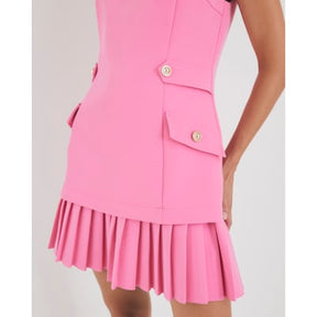Pink Pleated Hybrid Mini Dress