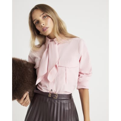 Pink poplin shirt with neck Tie
