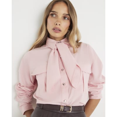 Pink poplin shirt with neck Tie