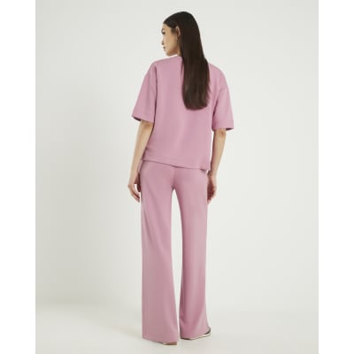 Pink Premium Drawstring Wide Leg Joggers