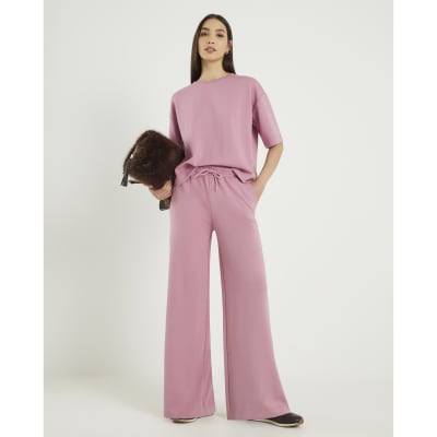Pink Premium Drawstring Wide Leg Joggers