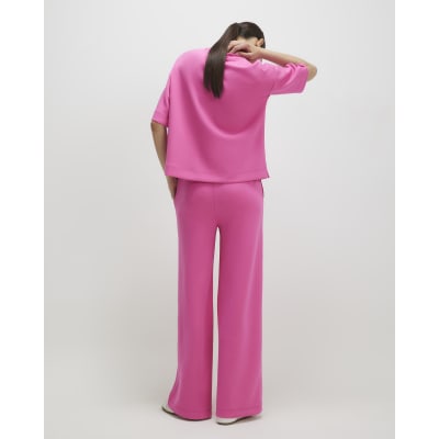Pink Premium Drawstring Wide Leg Joggers