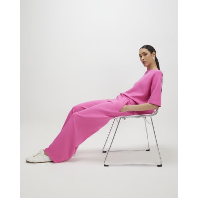 Pink Premium Drawstring Wide Leg Joggers