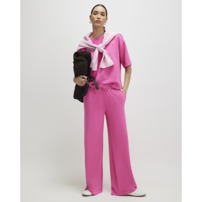 Pink Premium Drawstring Wide Leg Joggers