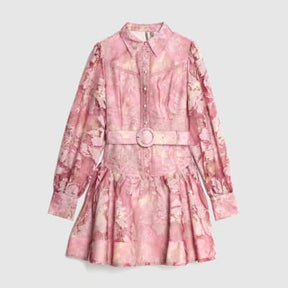 Pink Premium Floral Belted Mini Dress