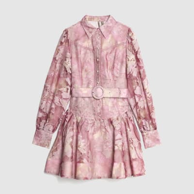 Pink Premium Floral Belted Mini Dress