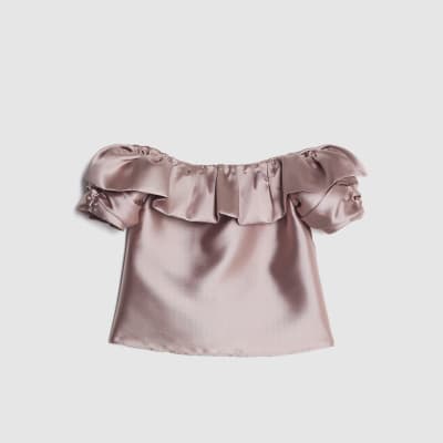 Pink Premium Frill Detail Bardot Top