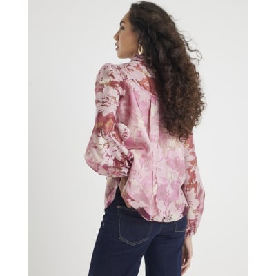 Pink Premium Sheer Floral Print Shirt