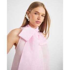 Pink Pussybow Neck Tie Blouse