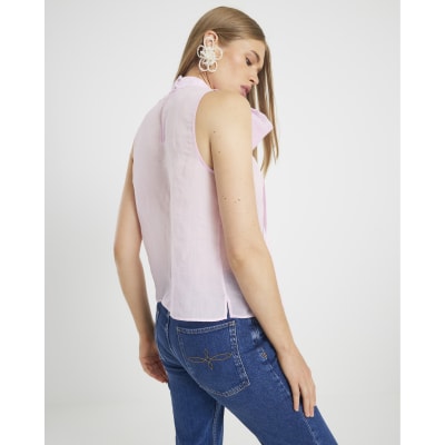 Pink Pussybow Neck Tie Blouse