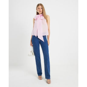 Pink Pussybow Neck Tie Blouse