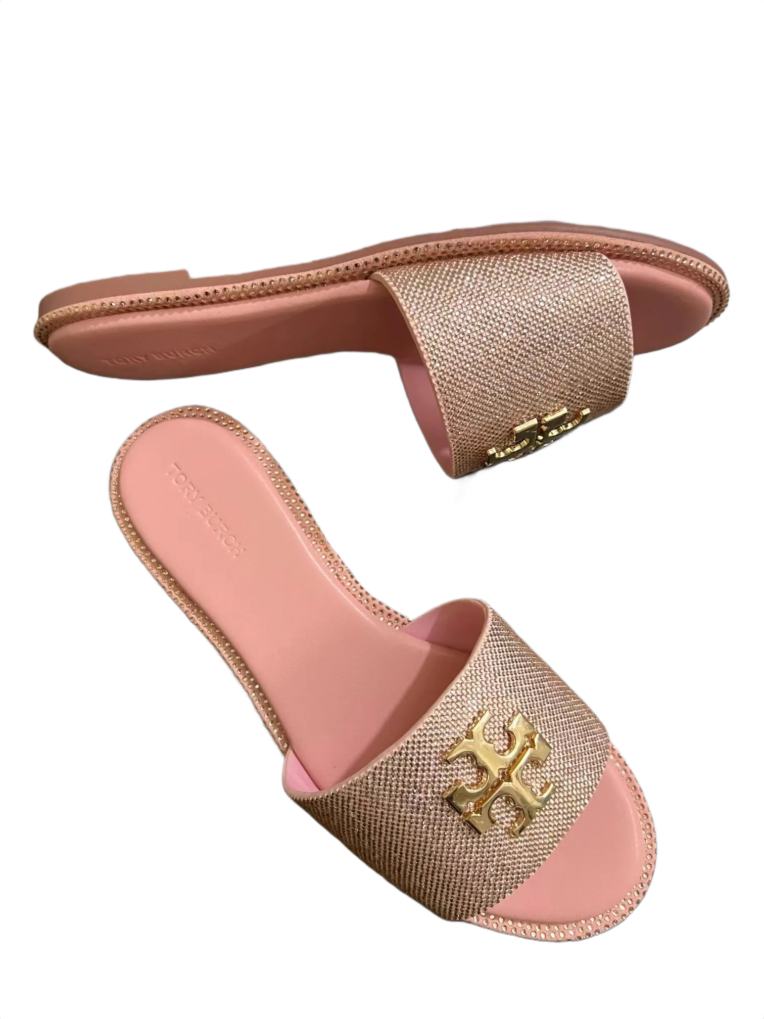 Tory Burch Luxury Pink Slippers with Diamond Accent