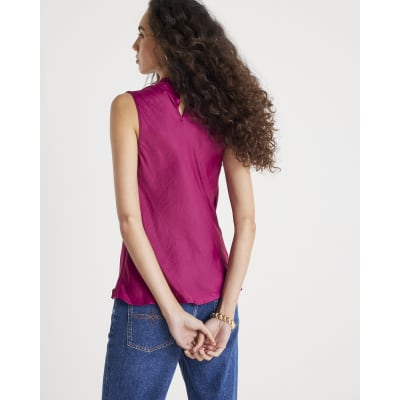 Pink Satin Cowl Neck Tank Top