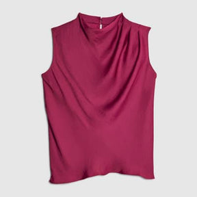 Pink Satin Cowl Neck Tank Top
