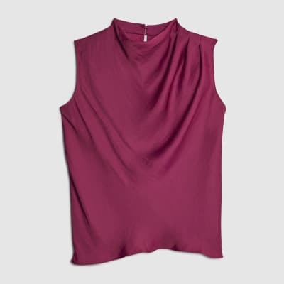 Pink Satin Cowl Neck Tank Top