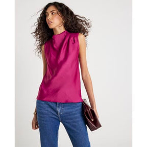 Pink Satin Cowl Neck Tank Top